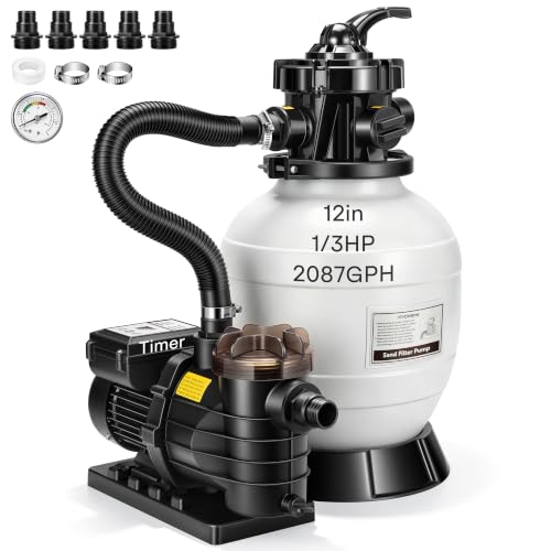 VIVOHOME Upgraded 2087 GPH Sand Filter Pump w/Timer, Fits in/Above Ground Pool Up to 10,000 Gallons, 7-Way Valve with 28.7-Pound Sand Capacity